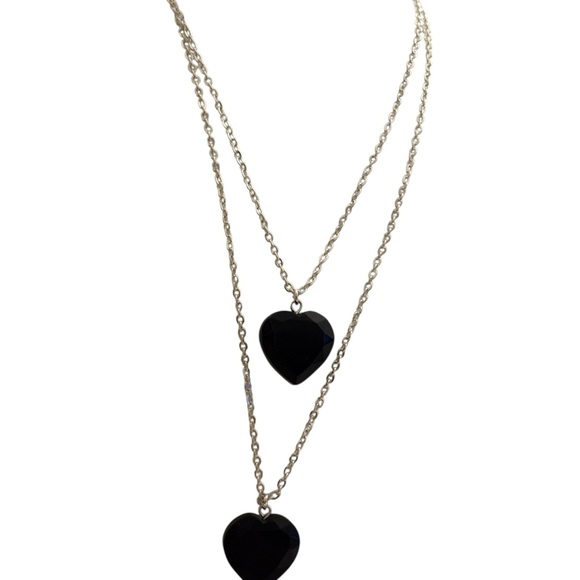 J. Jill Jewelry - J. Jill Elegant Double Silver Plated Chain Black Crystal Heart Pendant Necklace